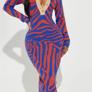 Fashion Nova Vibrant Blue and Red Midi Dress